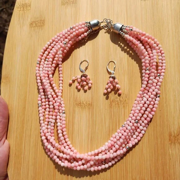 Jay King DTR 925 Sterling silver Angel Skin Coral 8 strand necklace earrings set - Picture 3 of 3